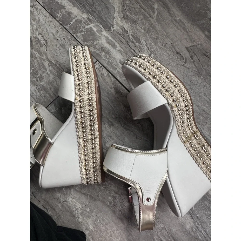 Nero Giardini Womens Chain Ankle Strap Platform Wedge Sandal Size 37